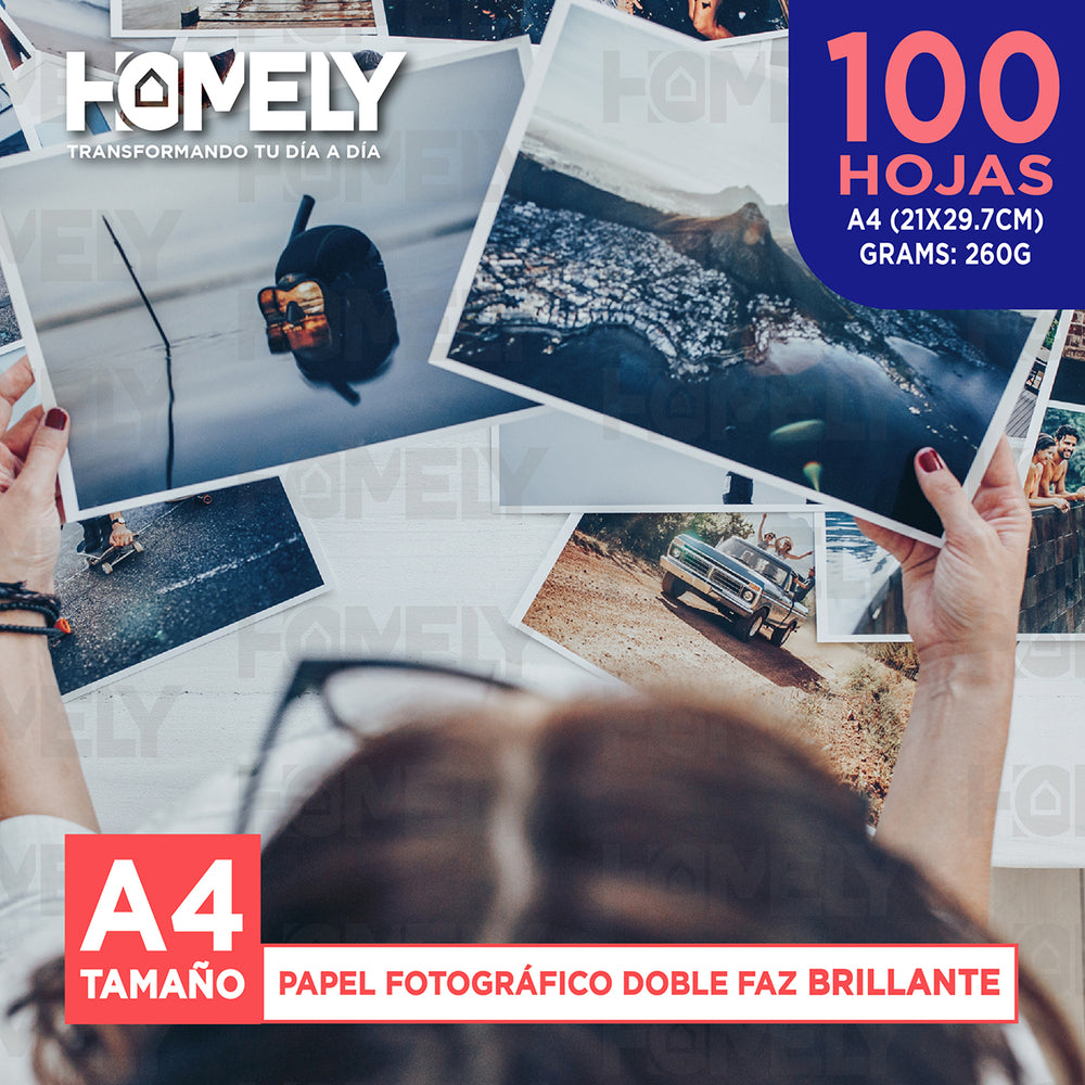 Papel fotográfico doble faz brillante A4 100 hojas 260 g