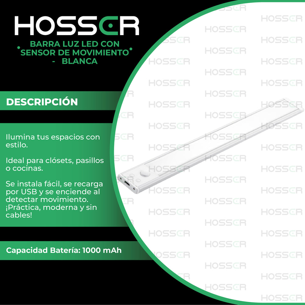 Aplique Pared Luz Led Hosser Barra Con Sensor De Movimiento Blanco