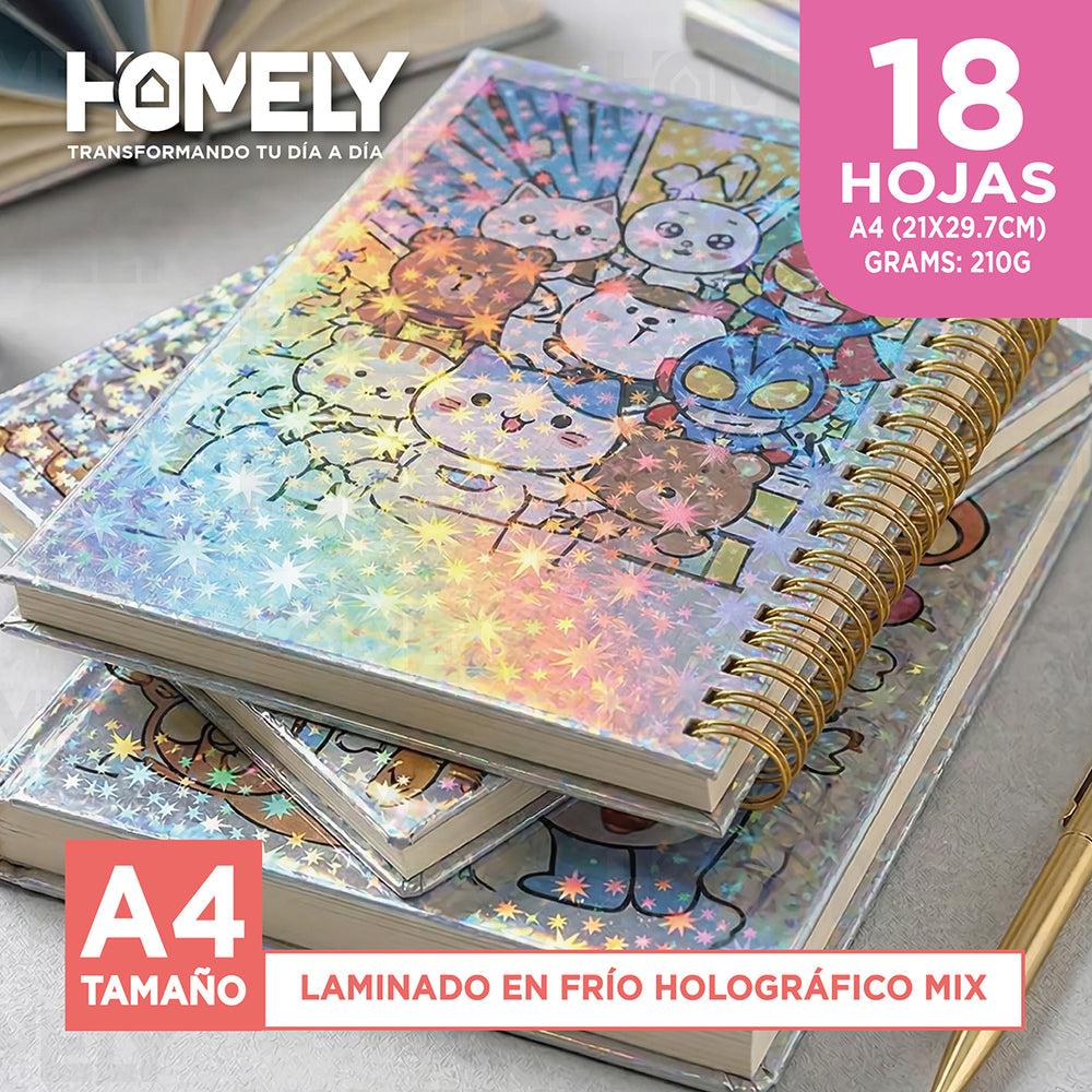 Papel Laminado Frio Holografico Adhesivo A4 Homely 18 Hojas Blanco
