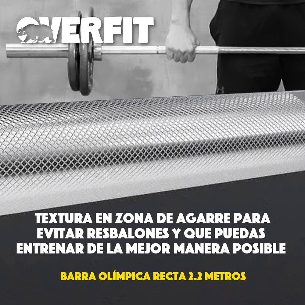 Barra Olimpica Recta Overfit 20kg 220Cm Cromada Fitness
