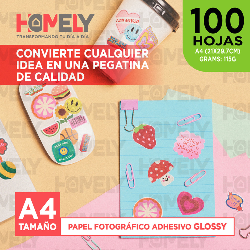Papel fotográfico adhesivo impresión 115g 100 hojas