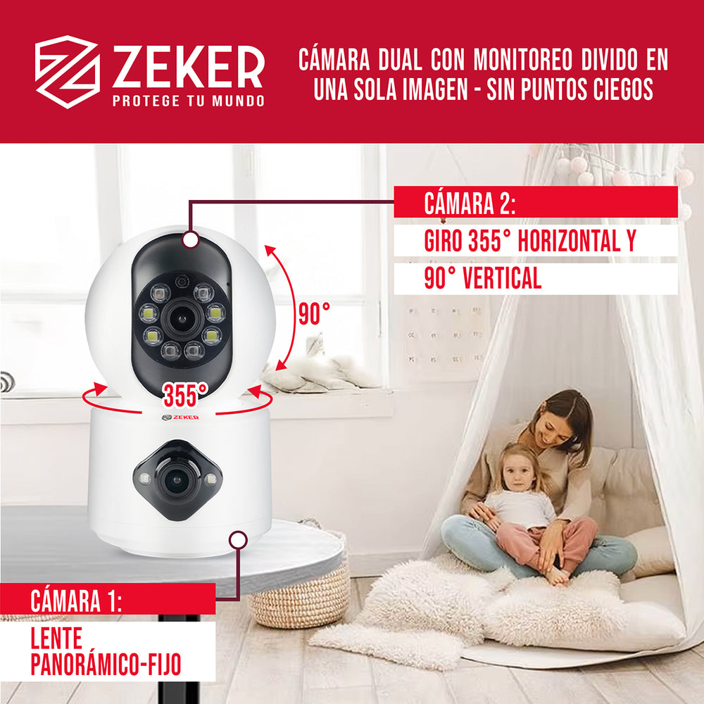 Camara De Seguridad Interior Doble Zeker 4MP 2.4G Wifi IP x3