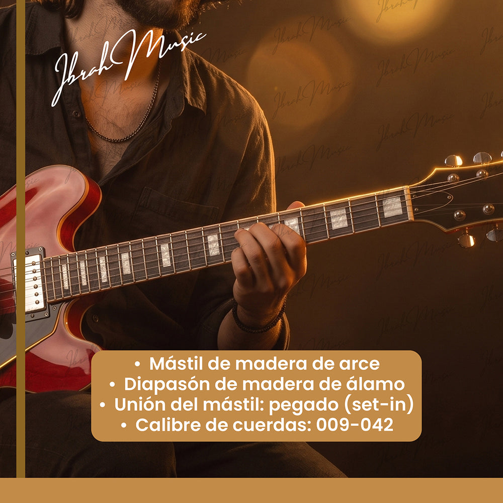 Guitarra Eléctrica Ibrah Semi-Hollow Roja - Vista 10