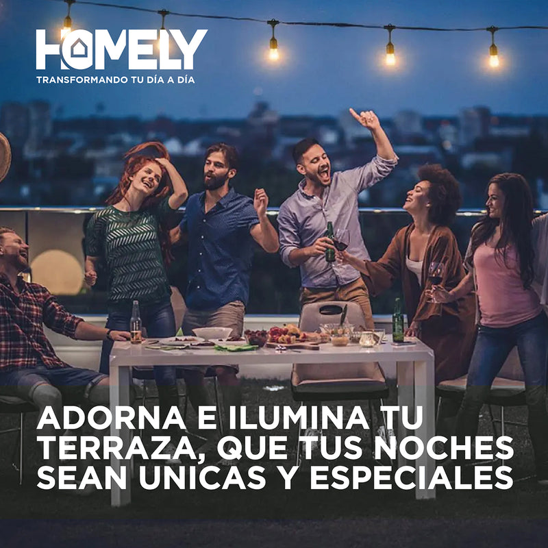 Pack X2 Guirnalda Solar Exterior Homely Luces Terraza Vintage 10 Metros + 10 Ampolletas Impermeables E27