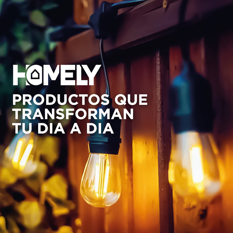 Pack X2 Guirnalda Solar Exterior Homely Luces Terraza Vintage 10 Metros + 10 Ampolletas Impermeables E27