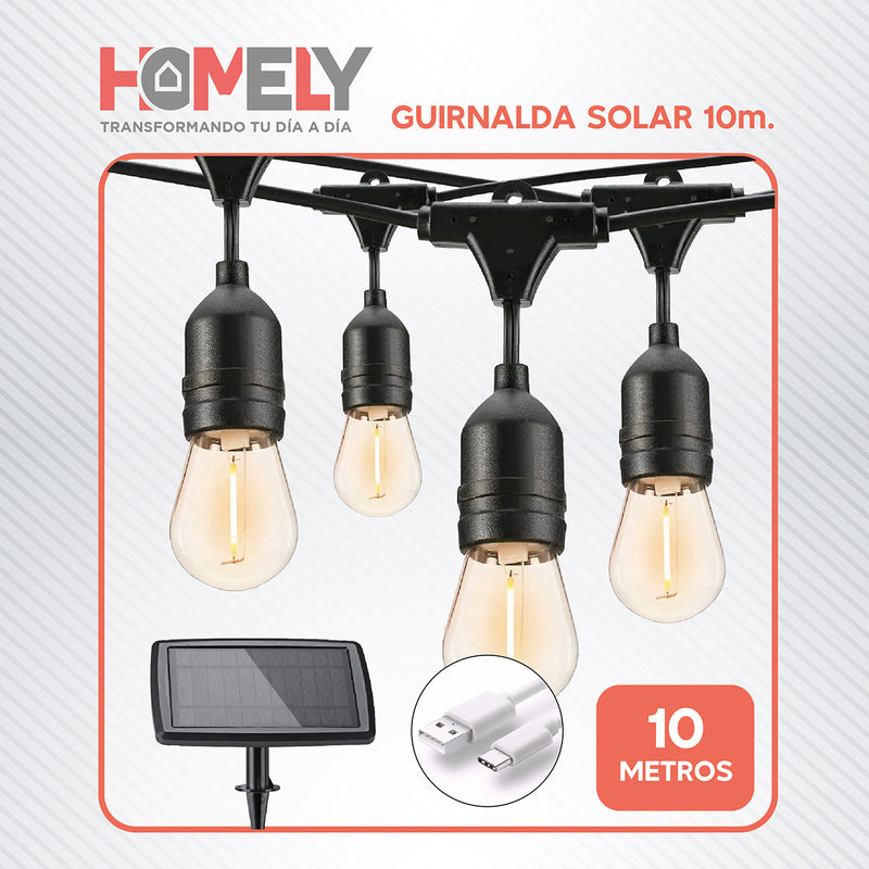 Guirnalda Terraza Solar Cascada Luces Led 10 Metros