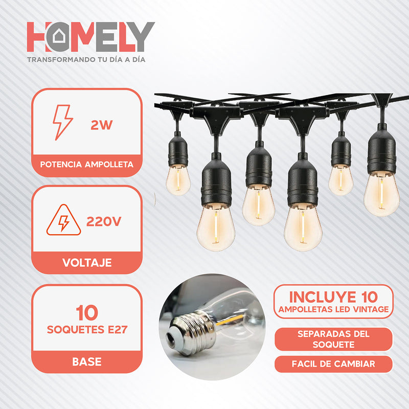 Guirnalda Terraza Solar Cascada Luces Led 10 Metros