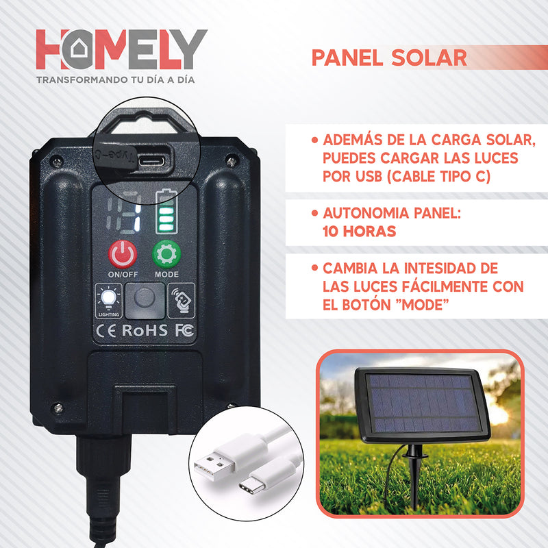 Guirnalda Terraza Solar Cascada Luces Led 10 Metros