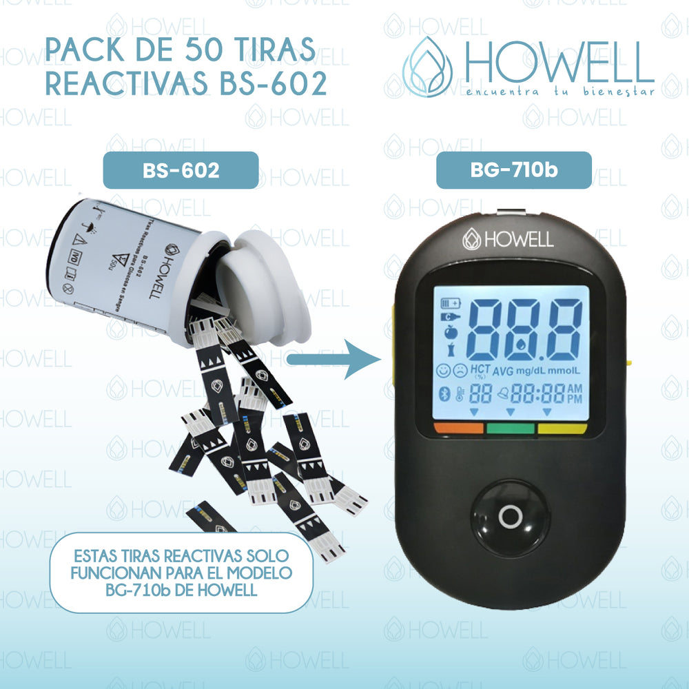 Pack 50 Tiras Reactivas Glucometro Howell BS-602