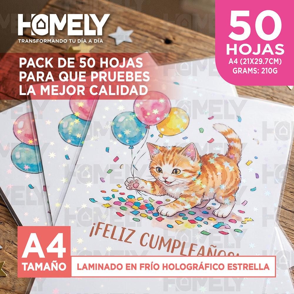 Papel laminado en frío holográfico diseño estrella A4 50 hojas