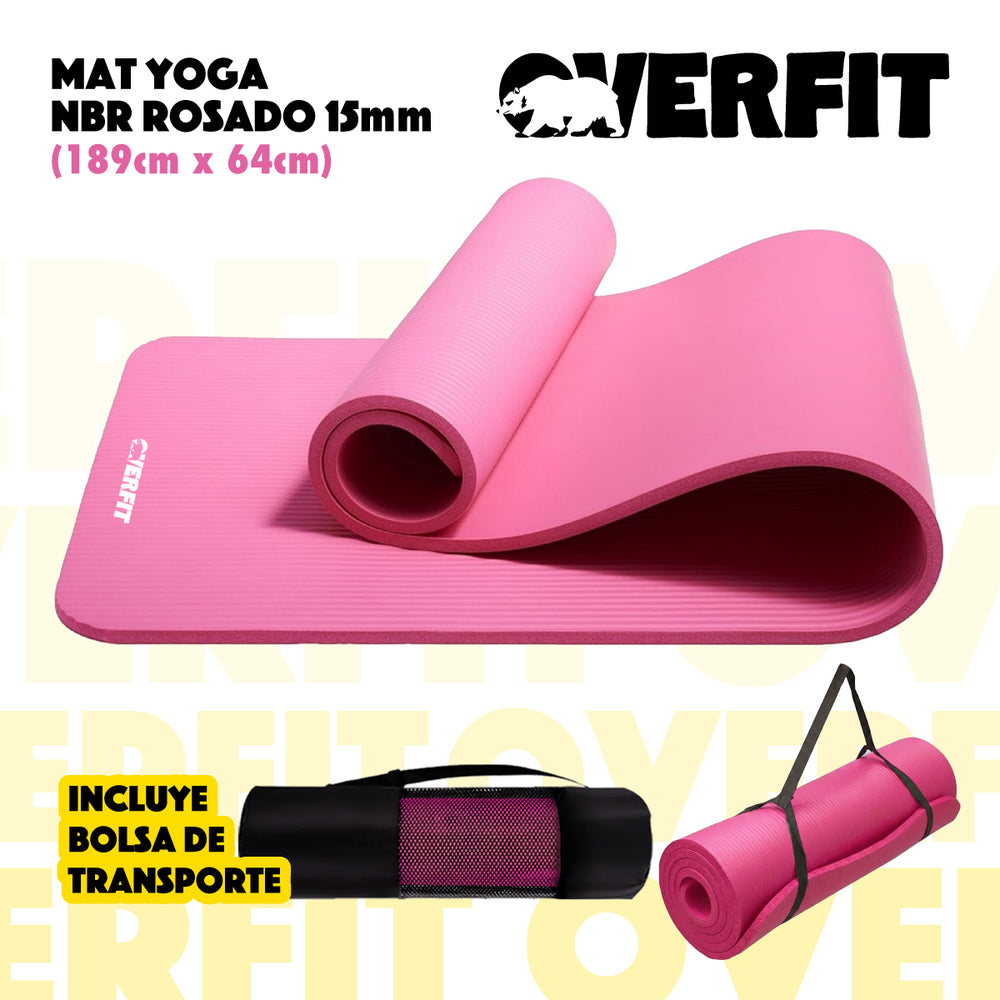 Mat Yoga NBR Overfit 189x61cm 15mm Rosado Antideslizante