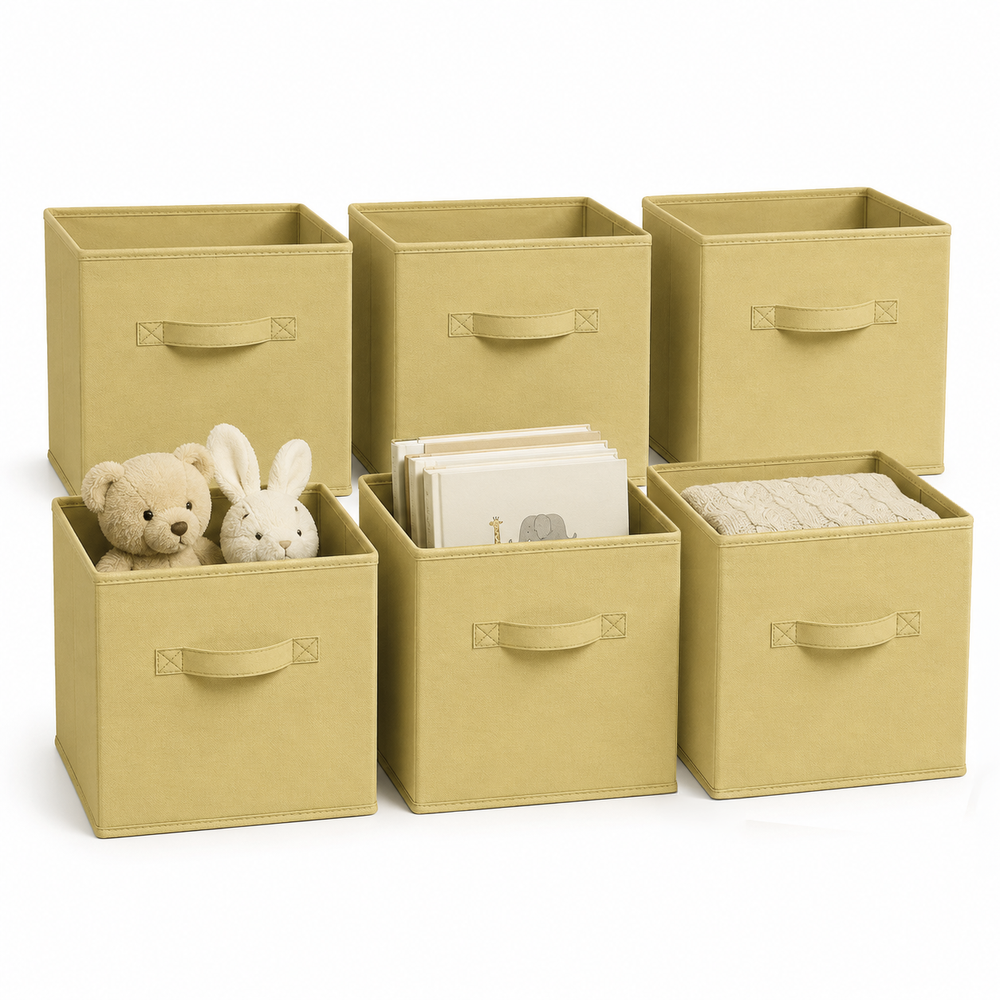 Set x6 Cajas Cubo Organizadoras Closet Plegables Beige