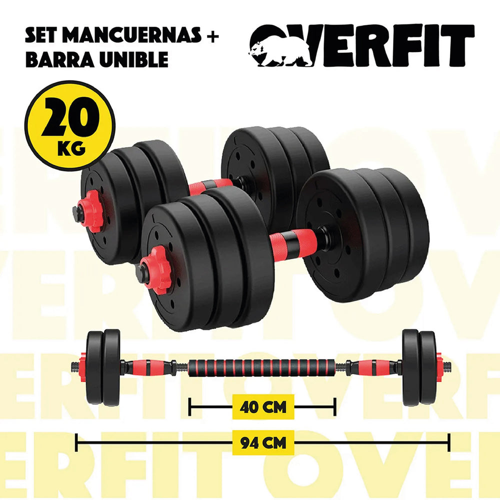 Set Mancuernas Y Barra Unibles 20kg Fitness Pesas Ajustables