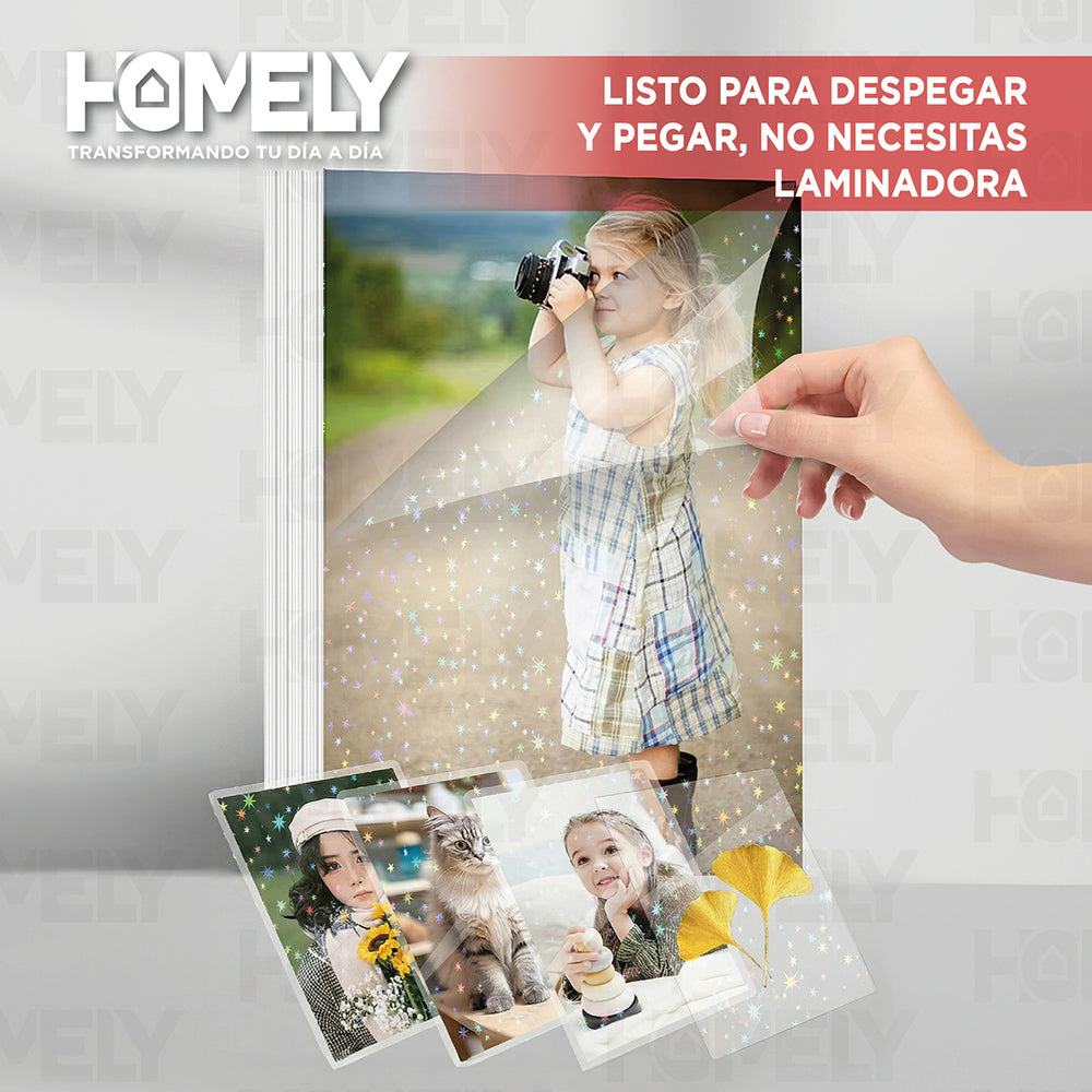 Papel Laminado Frio Holografico Adhesivo A4 Homely 18 Hojas Blanco