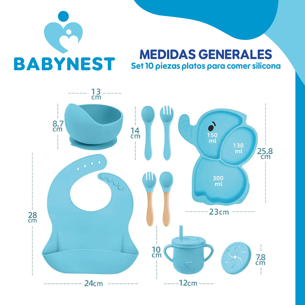 Set Alimentacion Silicona Bebe 10P Antideslizante BabyNest