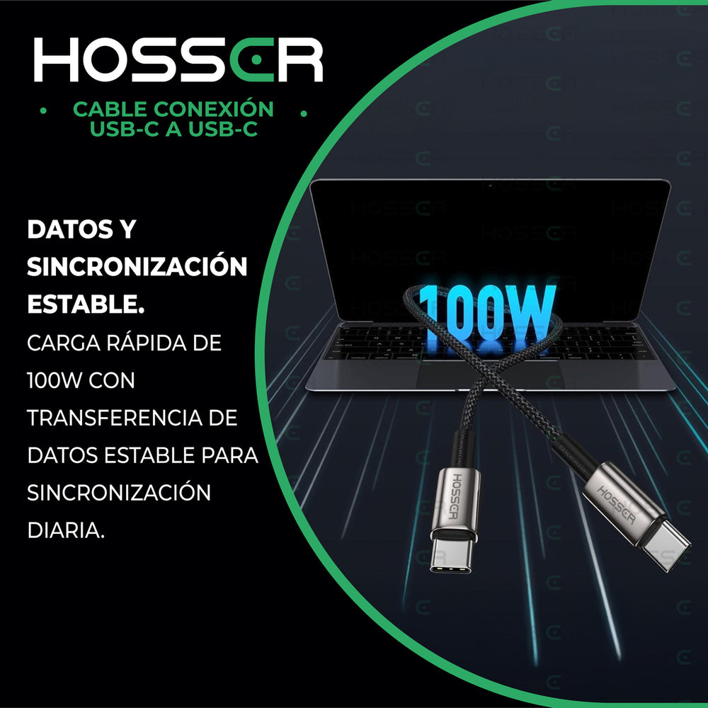 Cable Usb C A C 2 Metros Iphone Samsung Carga Rapida Hosser Negro