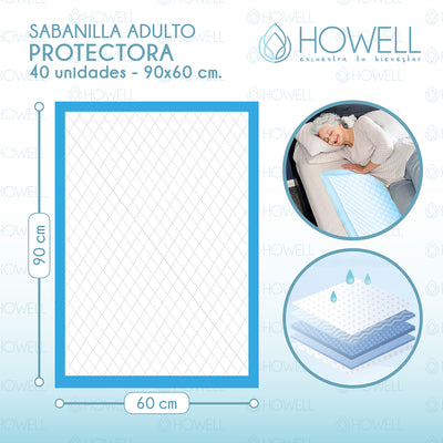 Pañales Sabanillas Adulto Howell Protector Cama Desechables 90x60cm 40 unidades