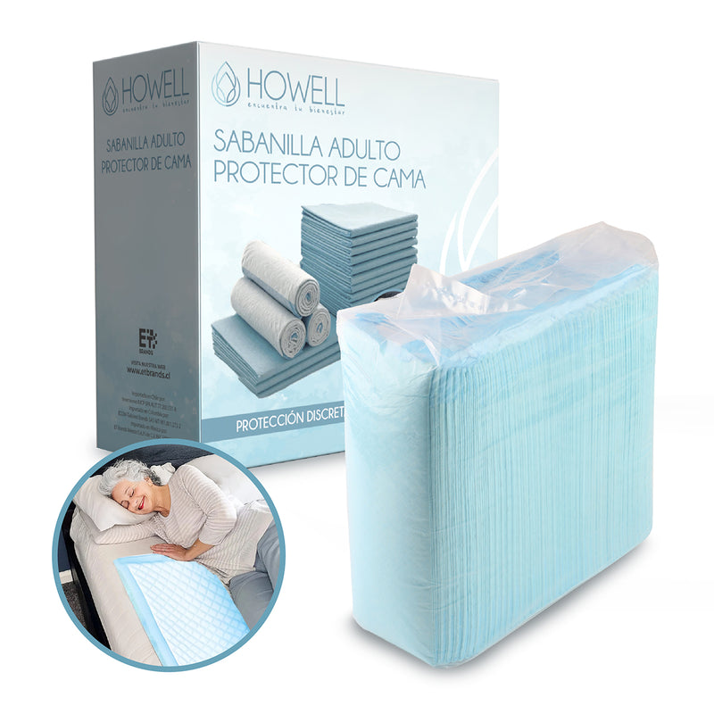 Pañales Sabanillas Adulto Howell Protector Cama Desechables 90x60cm 40 unidades