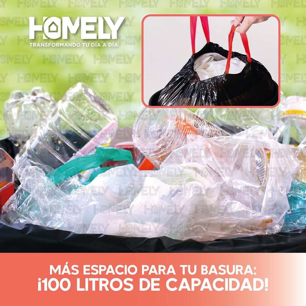 Bolsas Basura 75x90cm Con Cordon 100U Homely 100L Resistente