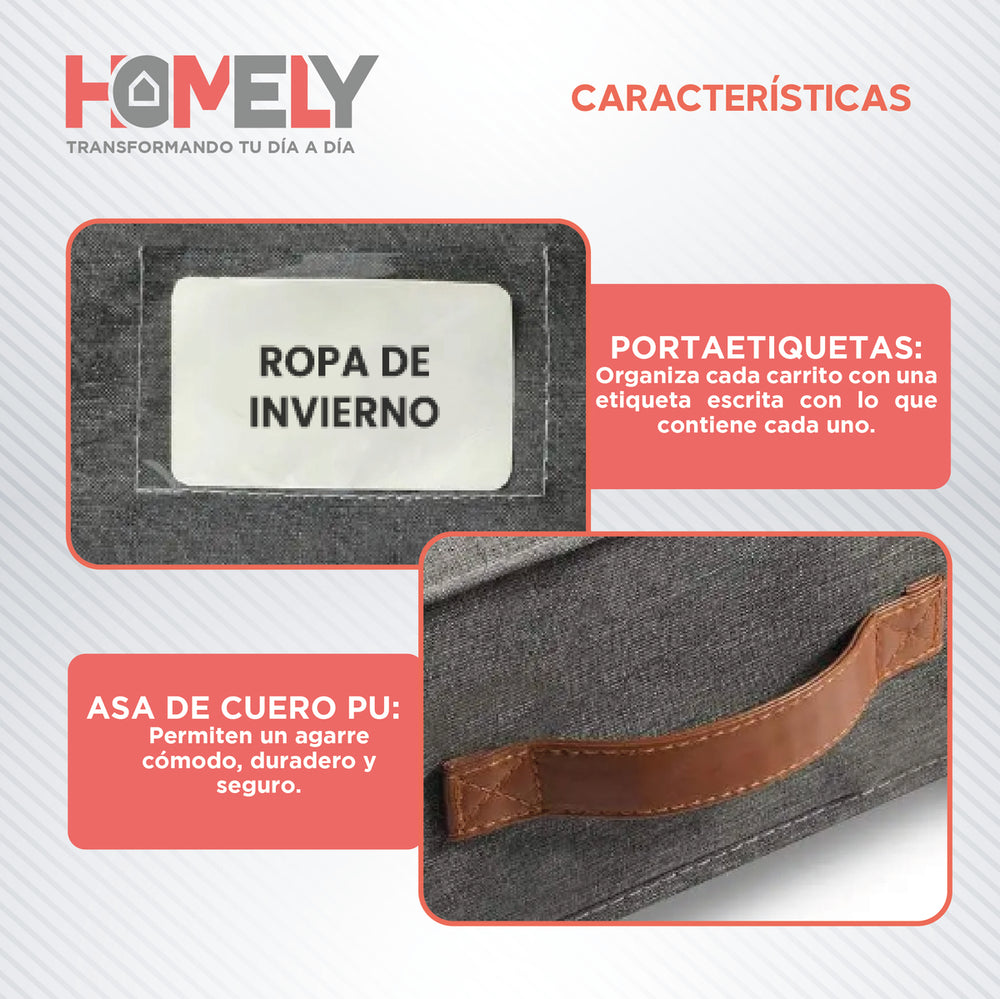 Cajas Organizadoras Bajo Cama Homely Carrito Ruedas 48L X2