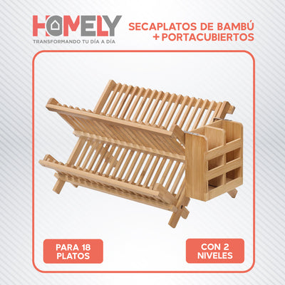 Secaplatos 2 Niveles Bambu Homely Escurridor Portacubiertos