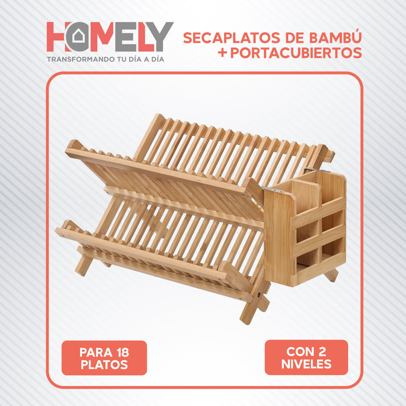 Secaplatos 2 Niveles Bambu Homely Escurridor Portacubiertos