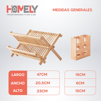 Secaplatos 2 Niveles Bambu Homely Escurridor Portacubiertos