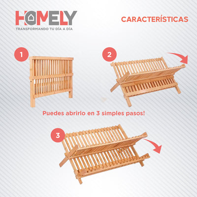 Secaplatos 2 Niveles Bambu Homely Escurridor Portacubiertos