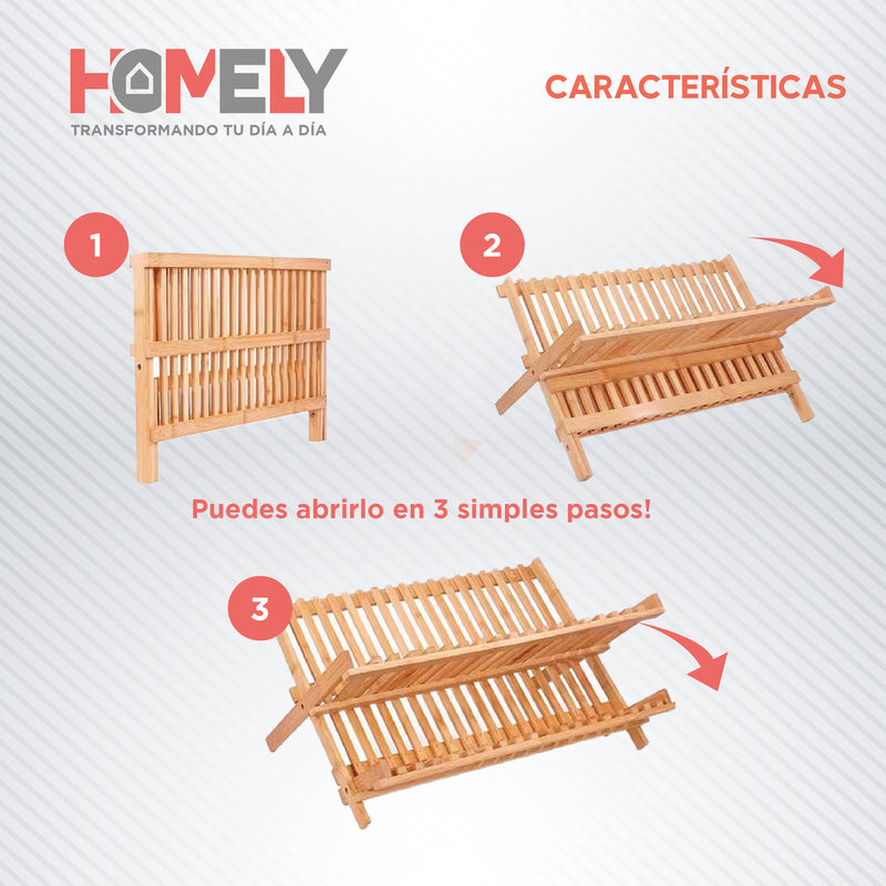 Secaplatos 2 Niveles Bambu Homely Escurridor Portacubiertos
