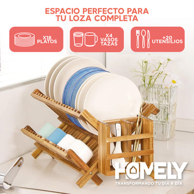 Secaplatos 2 Niveles Bambu Homely Escurridor Portacubiertos