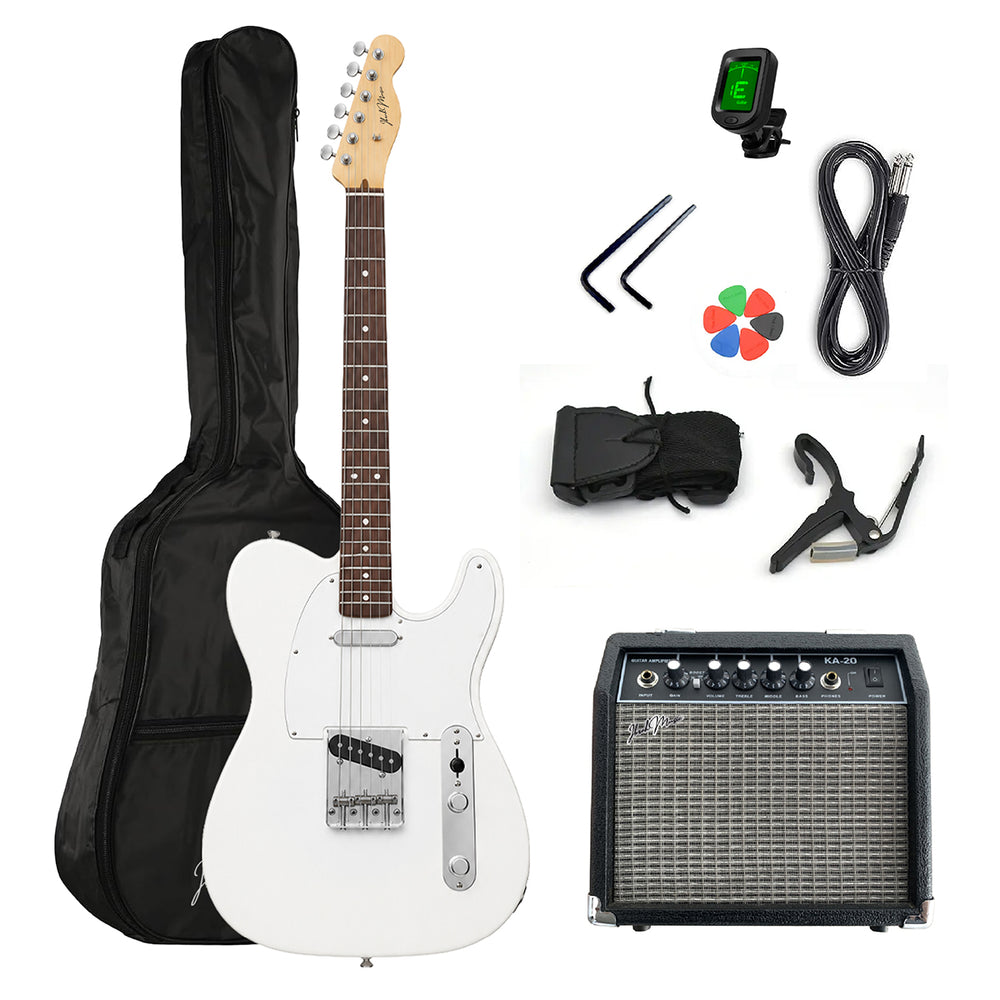 Guitarra Eléctrica Ibrah TC Style Blanca con Amplificador KA20W - Vista general