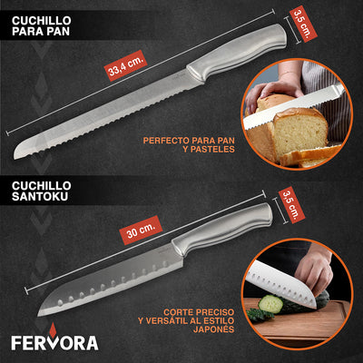 Cuchillo Chef Profesional Fervora De Cocina Set 15 Pzs