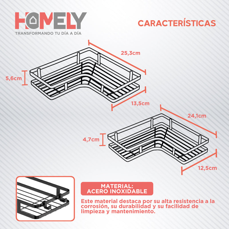Organizador De Ducha Esquinero Homely Acero Inox Set X2