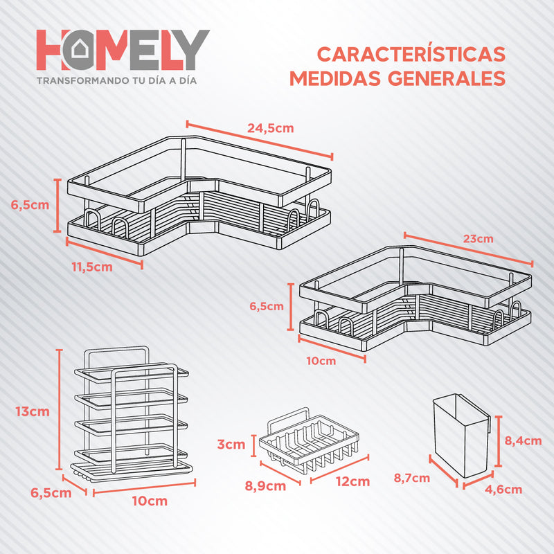 Organizador de ducha acero inoxidable Homely Set X7