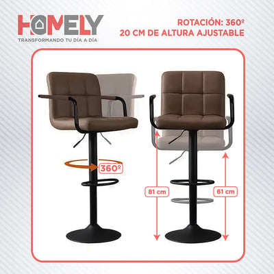 Pack x2 Sillas De Bar Piso Taburete Homely Comfort 61-81CM Café