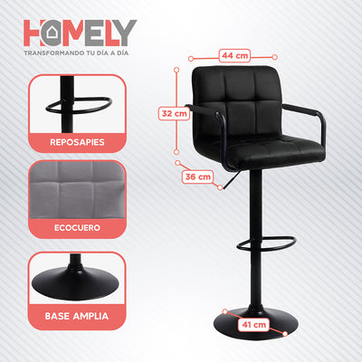 Pack x2 Sillas De Bar Piso Taburete Homely Comfort 61-81CM Café