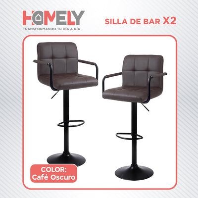 Pack x2 Sillas De Bar Piso Taburete Homely Comfort 61-81CM Café