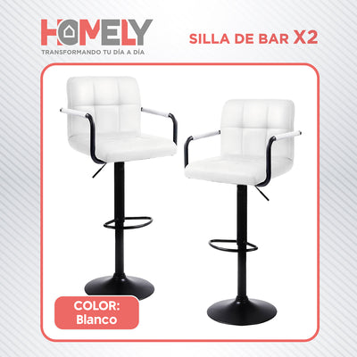 Pack x2 Sillas De Bar Piso Taburete Homely Comfort 61-81CM Blanco