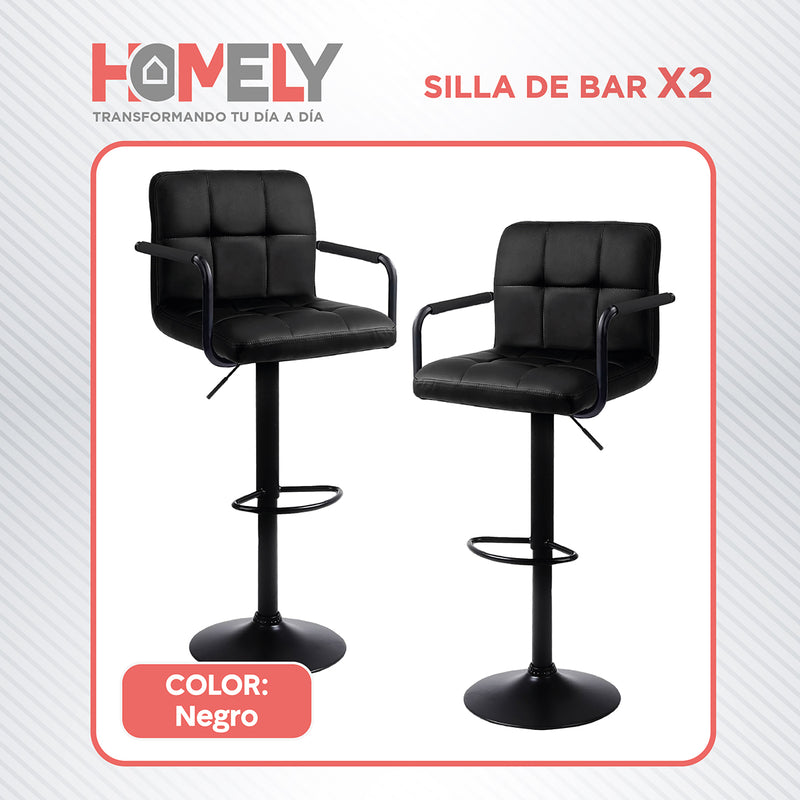 Pack x2 Sillas De Bar Piso Taburete Homely Comfort 61-81CM Negro