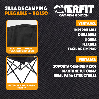 Silla Plegable Camping Overfit Playa + Bolso Transporte Playera Pesca
