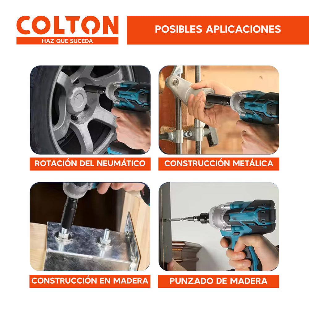 Llave Impacto 350N/M Colton + Accesorios + 2 Baterías
