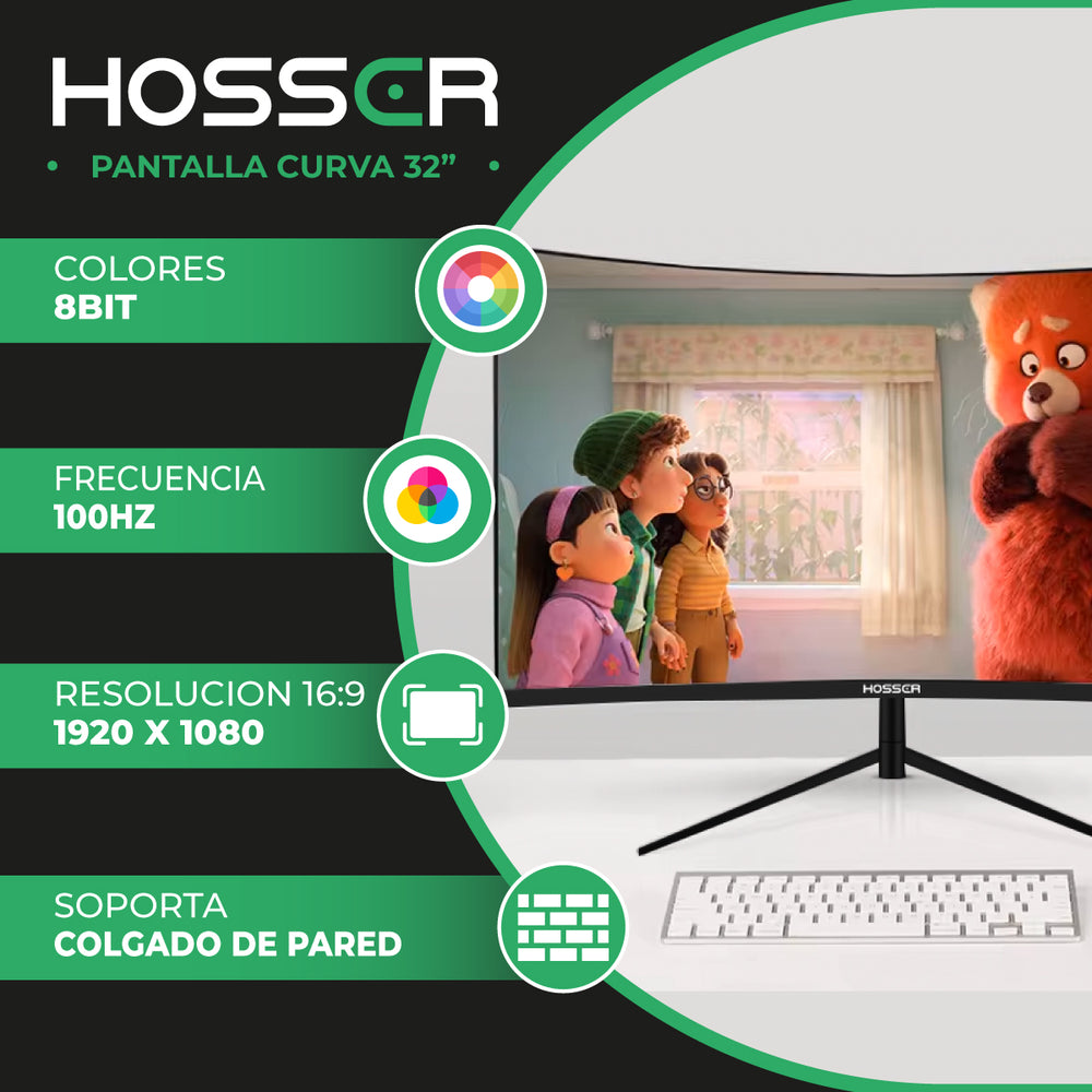 Monitor PC Gamer Curvo 32 Pulgadas Hosser FHD Gaming