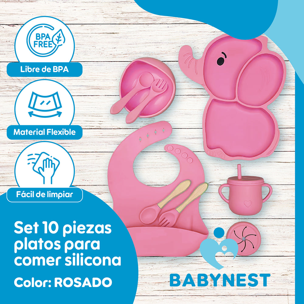 Set Alimentacion Silicona Bebe 10P Antideslizante BabyNest