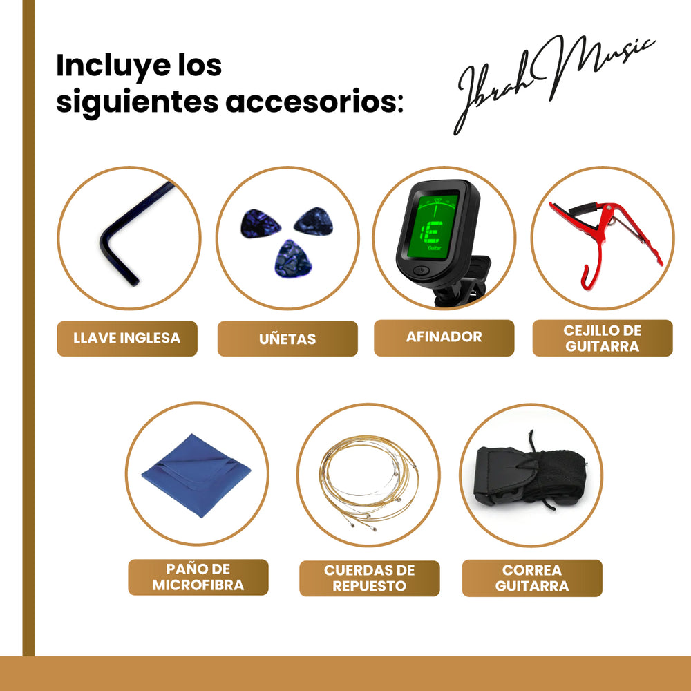 Guitarra Electroacústica 41" Café con EQ + Accesorios