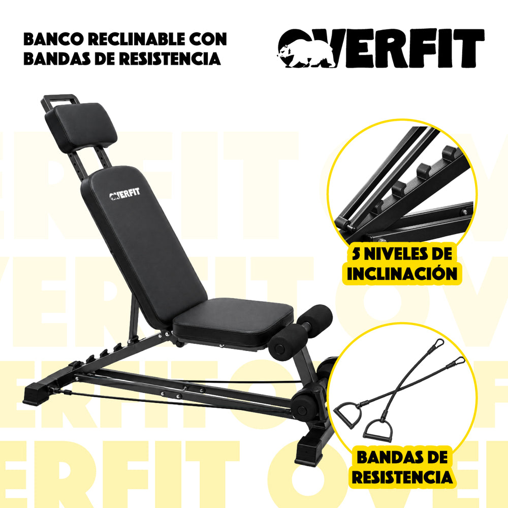 Banco Reclinable Gym Con bandas De Resistencia Overfit