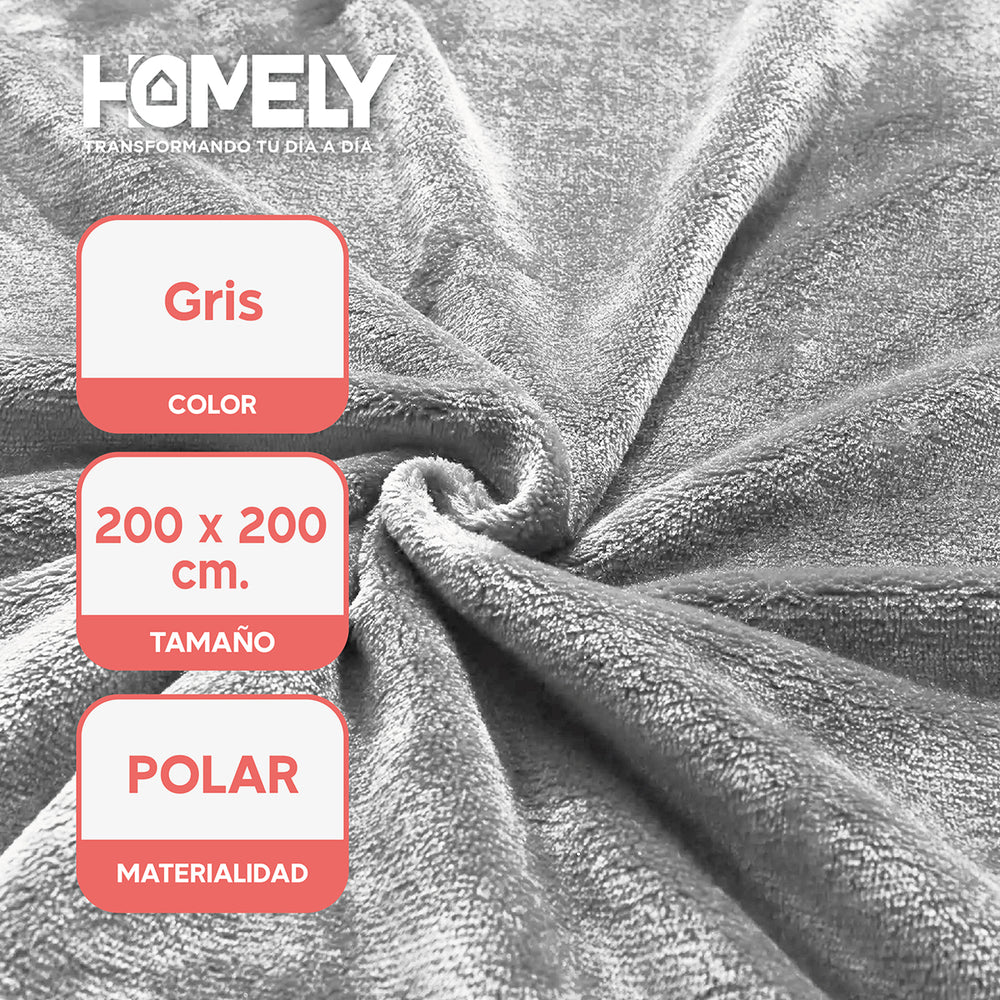 Frazada Polar Termica King Homely Manta 200x200cm Gris