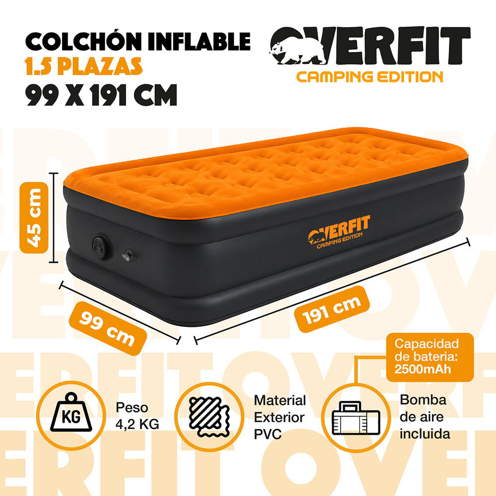Colchón Inflable Electrico Individual Overfit Bomba Portatil