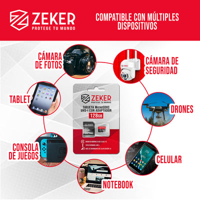 Tarjeta de memoria Micro Sd 128GB Zeker con adaptador SD
