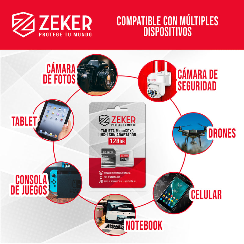 Tarjeta de memoria Micro Sd 128GB Zeker con adaptador SD