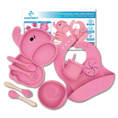 Set Alimentacion Silicona Bebe 10P Antideslizante BabyNest